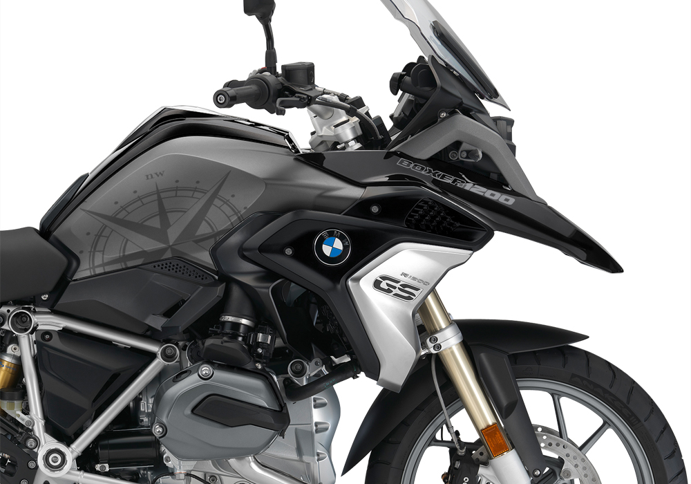 BKIT 3784 BMW R1200GS LC 2017 Black Storm Metallic Compass Grey Side Tank Stickers Kit 02