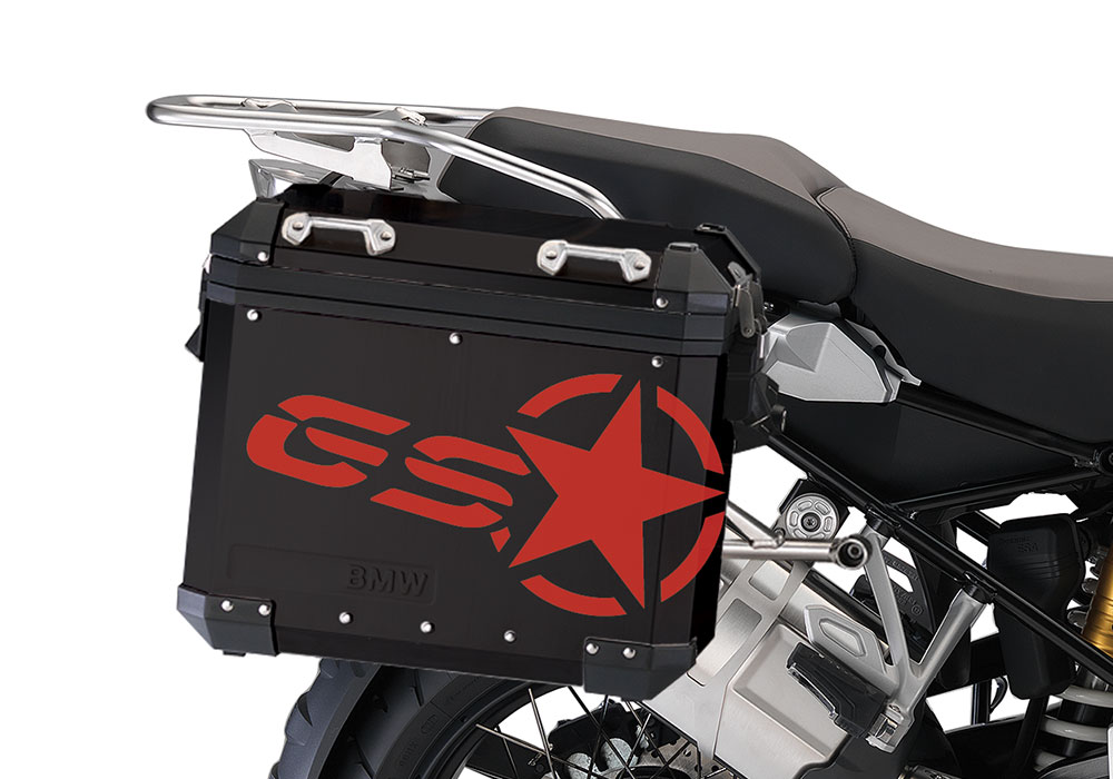 BSTI 4052 BMW ALUMINUM SIDE PANNIERS BLACK GS STAR STICKERS Red 02