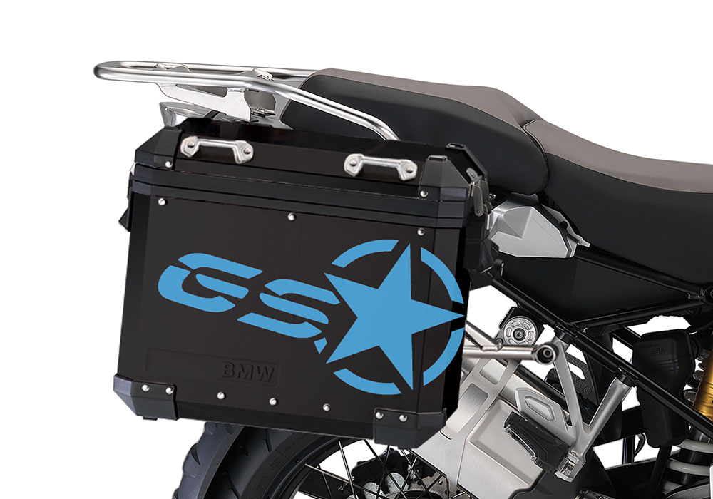 BSTI 4052 BMW ALUMINUM SIDE PANNIERS BLACK GS STAR STICKERS light blue 02