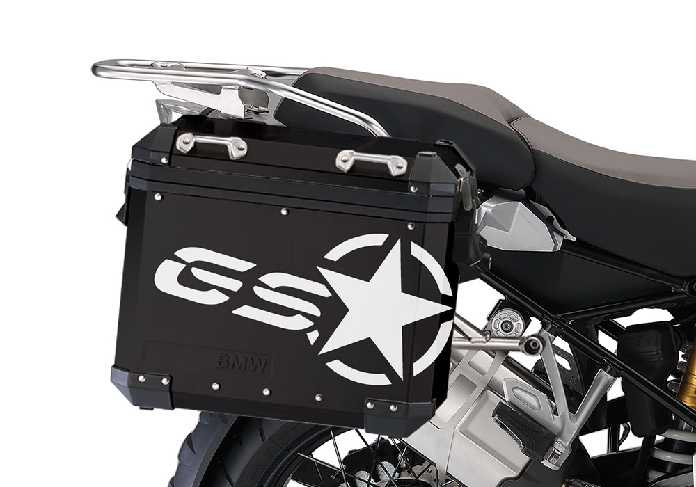 BSTI 4052 BMW ALUMINUM SIDE PANNIERS BLACK GS STAR STICKERS white 02
