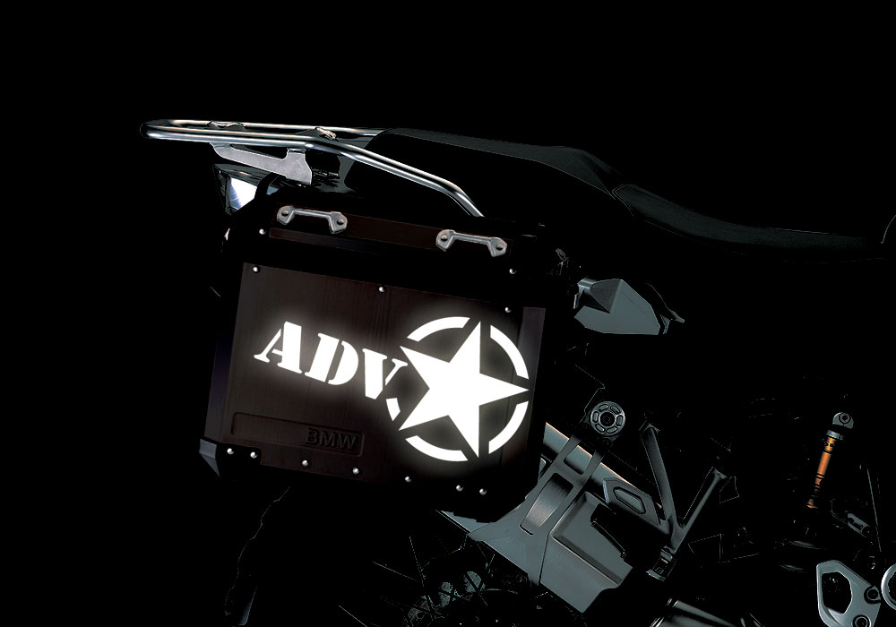 BSTI 4055 BMW ALUMINUM SIDE PANNIERS BLACK ADV STAR REFLECTIVES black night