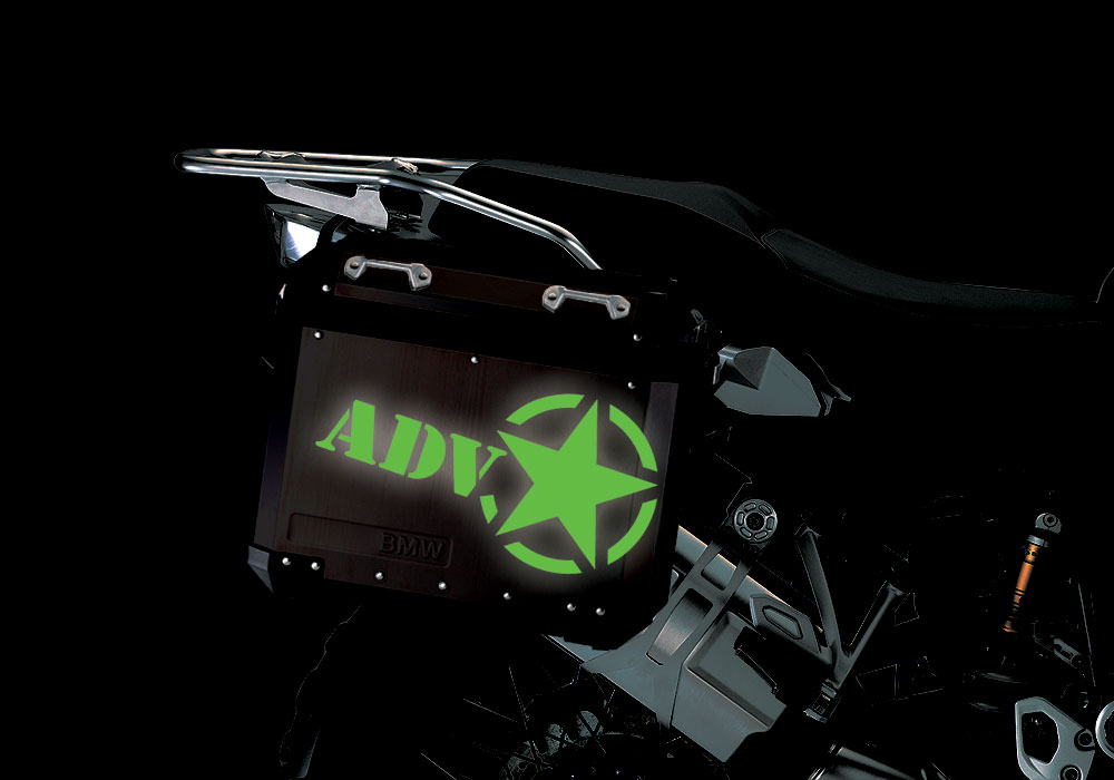 BSTI 4055 BMW ALUMINUM SIDE PANNIERS BLACK ADV STAR REFLECTIVES green night