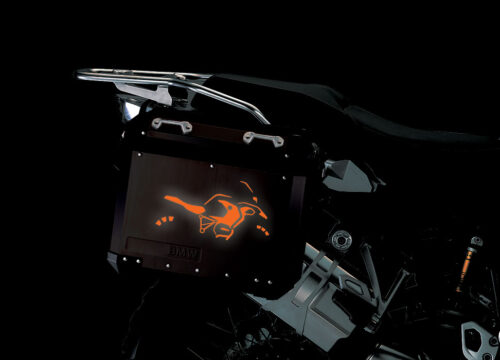 BSTI 4064 BMW ALUMINUM SIDE PANNIERS BLACK BIKE REFLECTIVES orange night