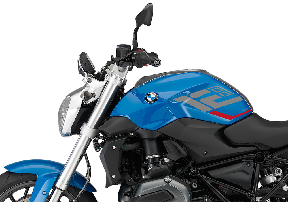 SIG 1256 01 BMW R1200R Raise Silver Red Stickers Mondego Blue Metallic Left 02
