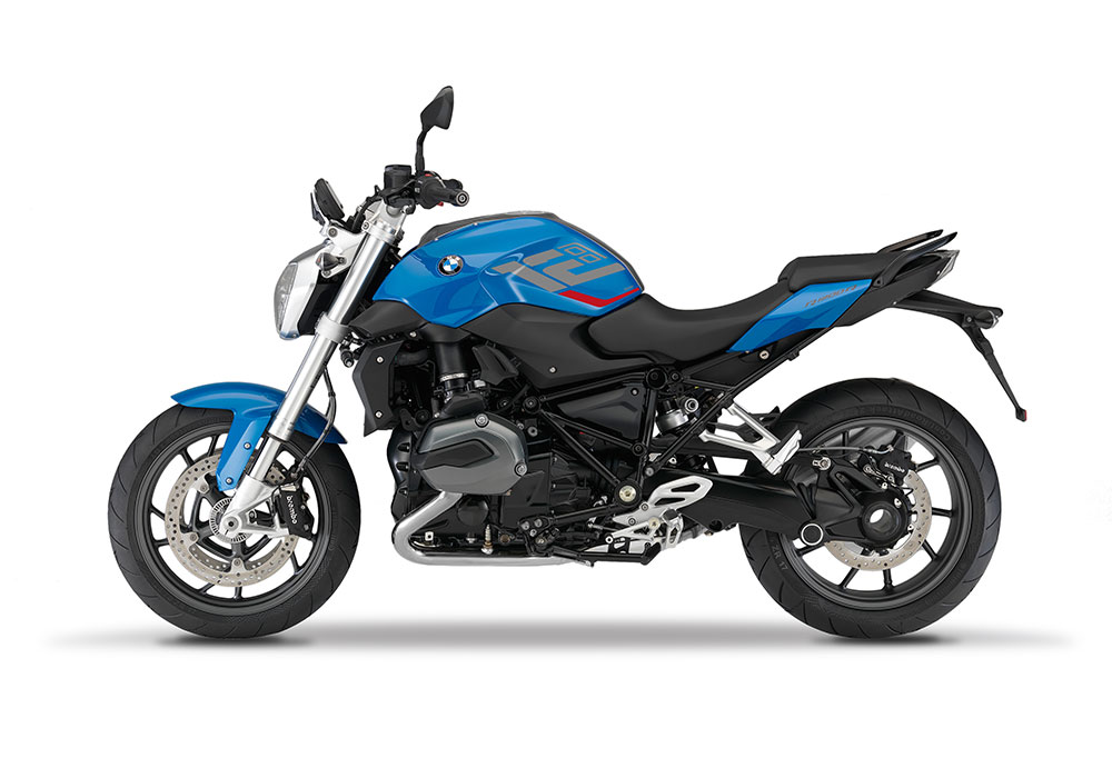 SIG 1256 01 BMW R1200R Raise Silver Red Stickers Mondego Blue Metallic Left