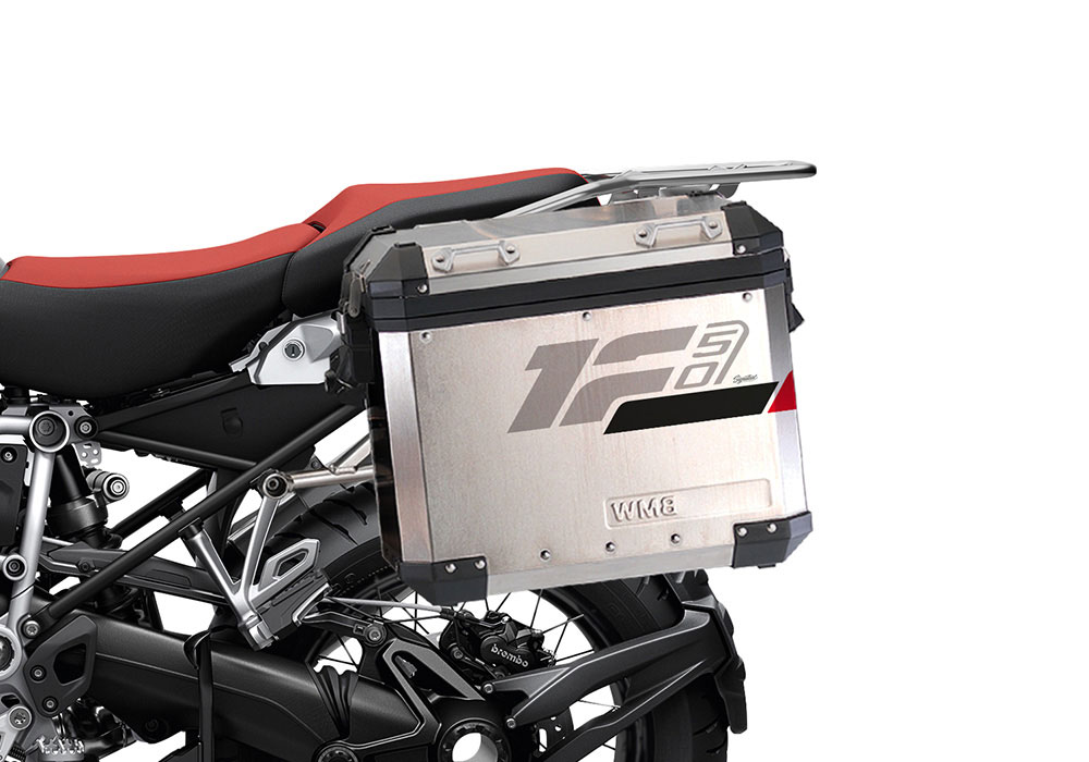 SIG 1281 BMW Aluminum Side Panniers Raise Grey Red Black Stickers Left 02