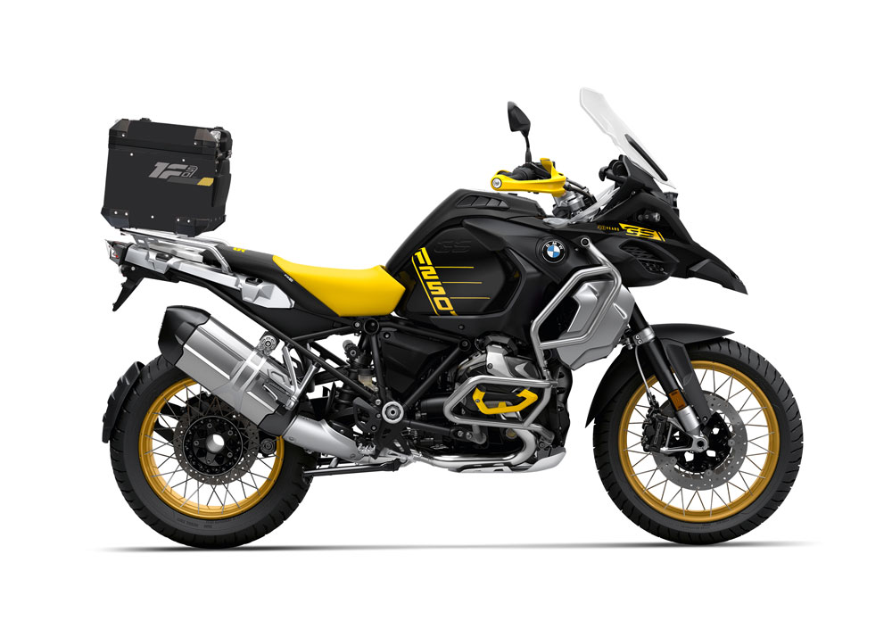 SIG 1295 BMW Aluminum Top Box Raise Dark Grey Yellow Stickers Right