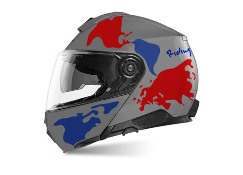 SIG 1457 Shuberth C5 Concrete Grey The Globe Blue Red Left 01