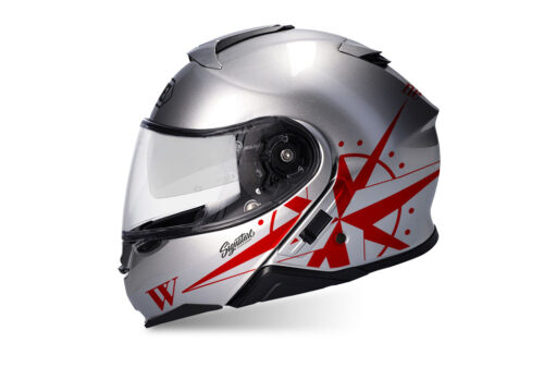 SIG 1469 Shoei Neotec II Compass Silver Helmet Red