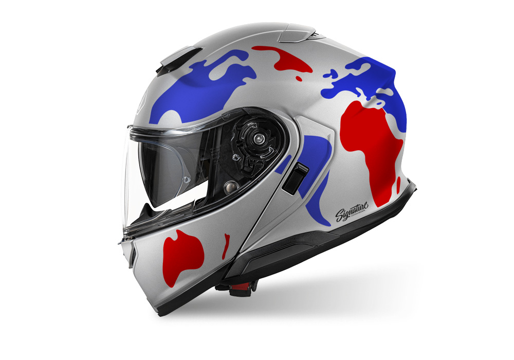 SIG 1521 Shoei Neotec 3 Silver The Globe Red & Blue